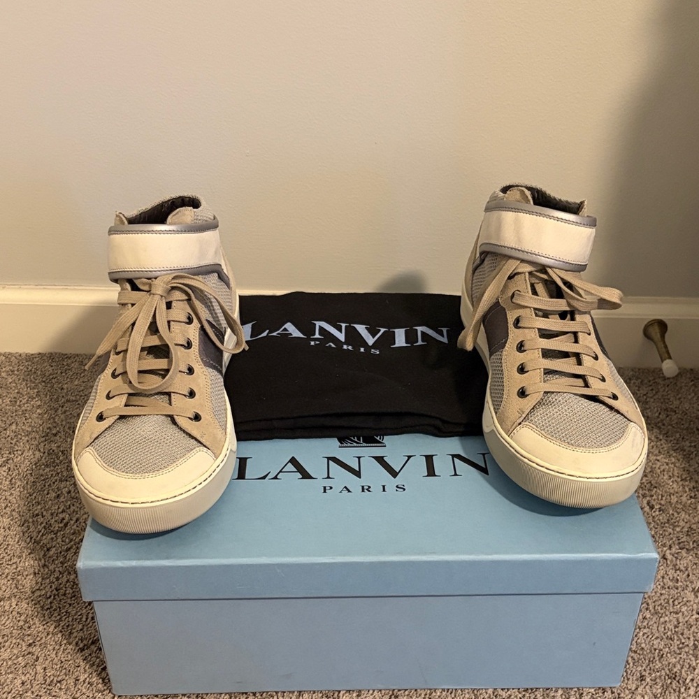 Lanvin Beige and Gray High-Top Sneakers